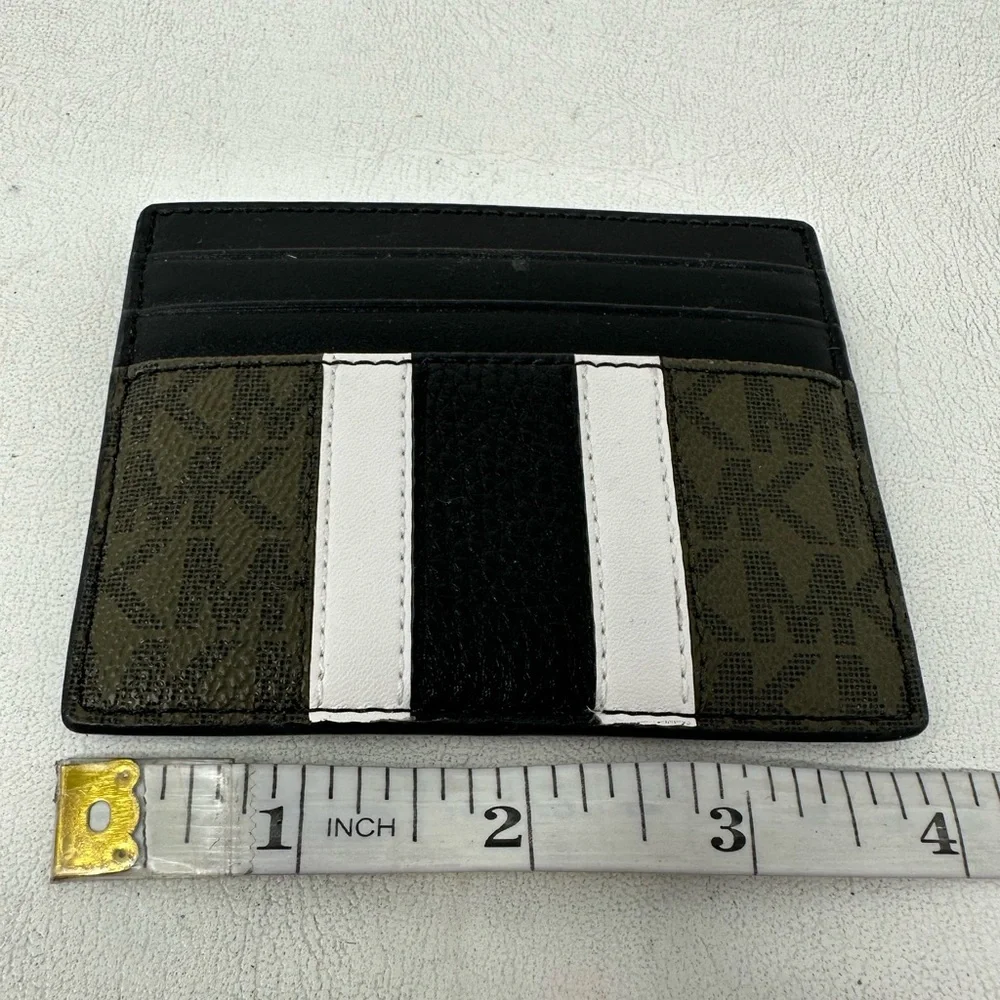 Michael Kors Hudson Logo Stripe Leather Card Case, Men's Size OS - Olive Green